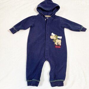 5/$25 Carter's fleece winter moose footless hooded long sleeve pants romper